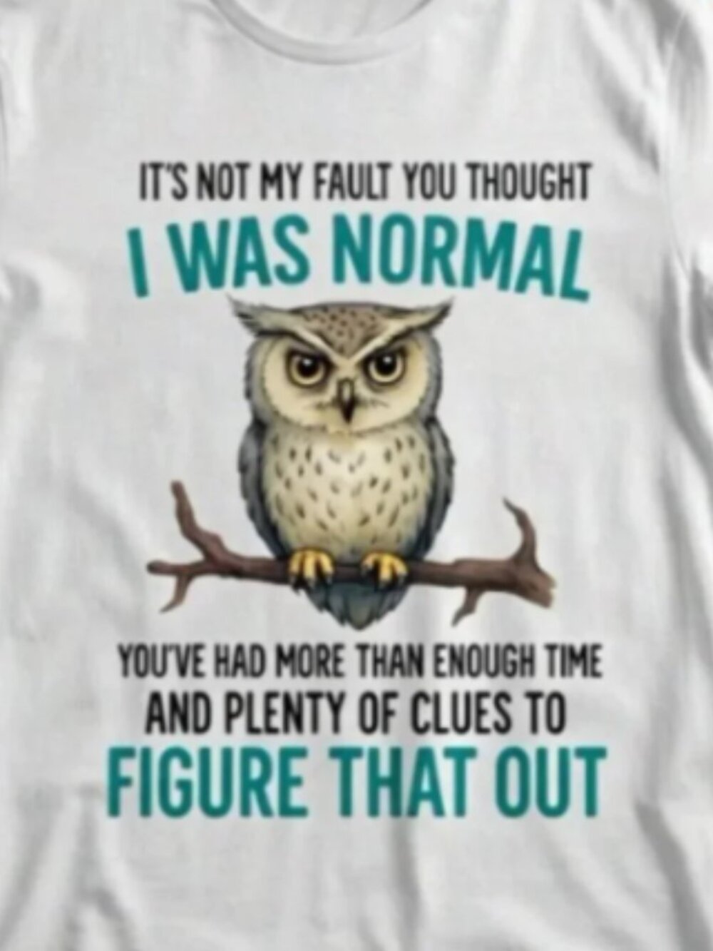 It's Not My Fault You Thought I Was Normal Funny Owl Unisex T-Shirt - Picture 2 of 2